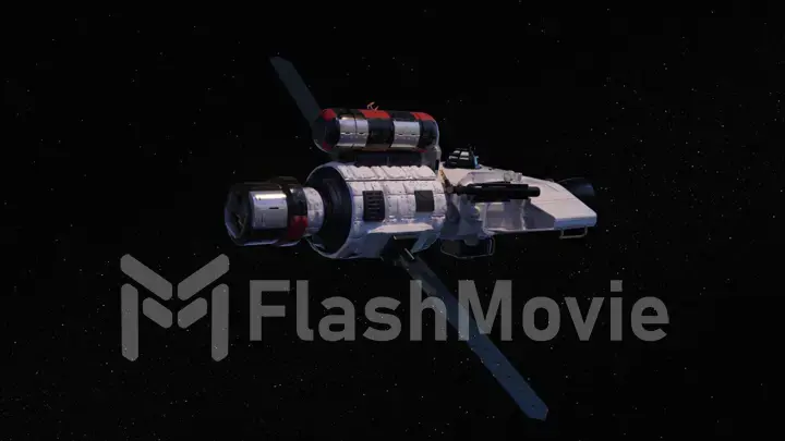 Spaceship on a black background. Space conquest. Universe. Space trip. 3d illustration