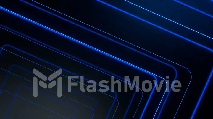 Blue glowing neon lines abstract tech futuristic motion background. 3d illustration