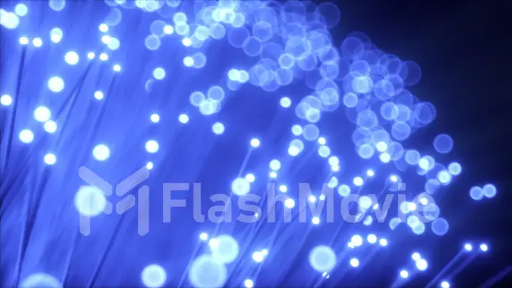 Millions of fiber optic cables transmit signal in a chaotic motion. Red and blue cables 3d illustration