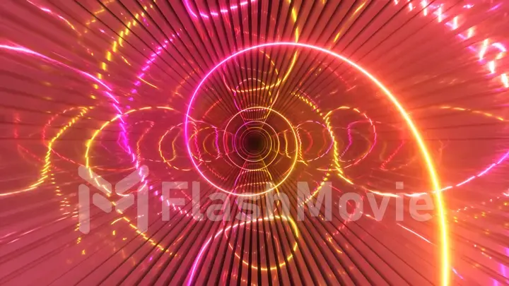 Gradient neon spiral tunnel background. Endless flight forward. Modern neon lighting. 3d illustration
