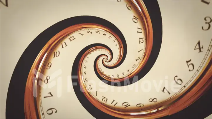 Rotating spiral of clock from numbers abstract 3d illustration