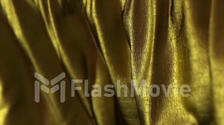 Folds of golden fabric sway in the wind. Texture. Close-up. 3d animation