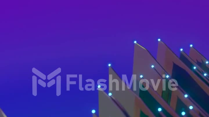 Abstract business background from moving 3D stripes on a plane with glowing dots. Futuristic concept. 3d animation