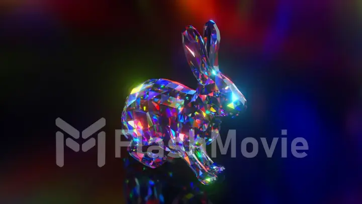 Collection of diamond animals. Jumping rabbit. Nature and animals concept. 3d animation of a seamless loop. Low poly