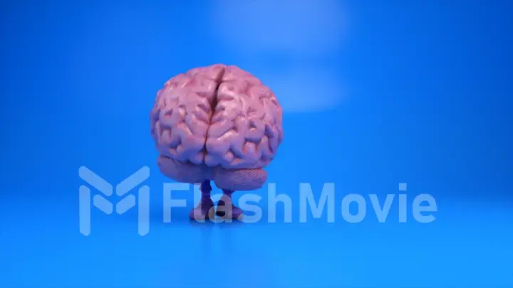Dancing brain on a colorful blue background. Artificial intelligence concept. 3d animation of a seamless loop