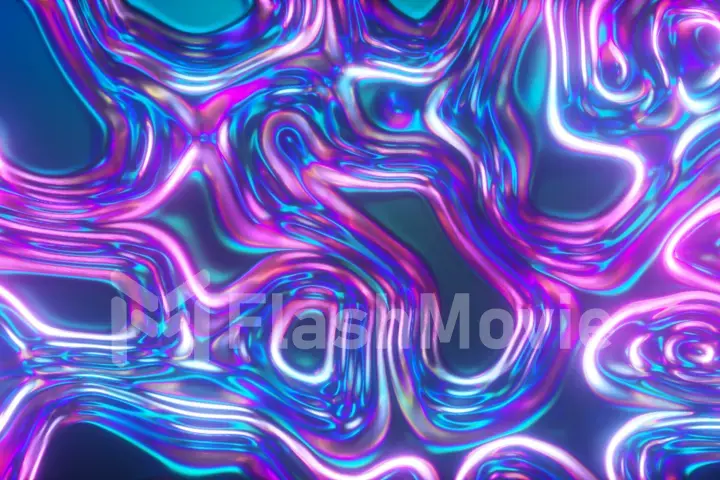 Abstract glowing 3d render holographic oil surface background, foil wavy surface, wave and ripples, ultraviolet modern light, neon blue pink spectrum colors. 3d illustration