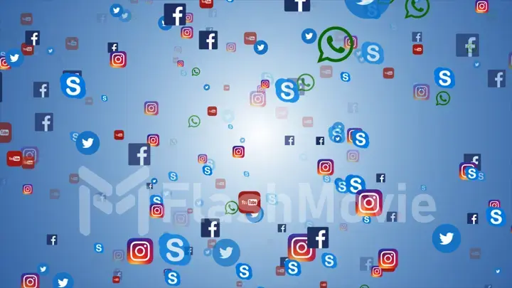 Background of famous social media icons such as: Facebook, Twitter, Instagram, YouTube, WhatsApp, Skype.