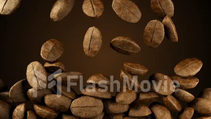 Falling coffee beans filling the screen, high quality 3D illustration