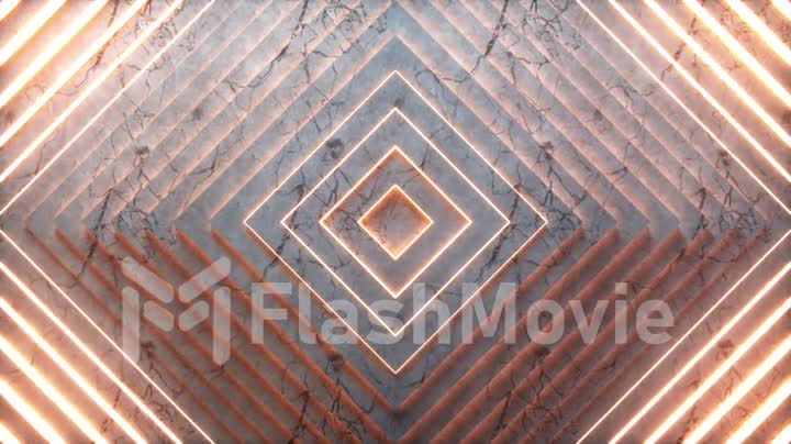 Abstract squares pattern with offset effect. Animation of Glowing Marble Squares in Orange. Abstract background for business presentation. Seamless loop 4k 3D render