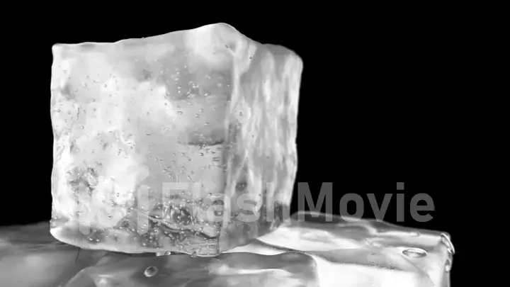 Ice cubes on a black isolated background with depth of field 3d illustration