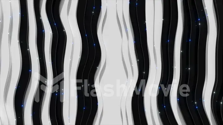 Abstract background from a wavy stepped surface. White and black steps. Abstract background for business presentation. Fiber optic transmitting signals over the surface. 3d illustration