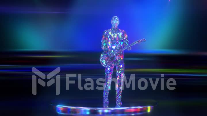 The diamond musician plays the guitar. Guitarist. Performance. 3d animation