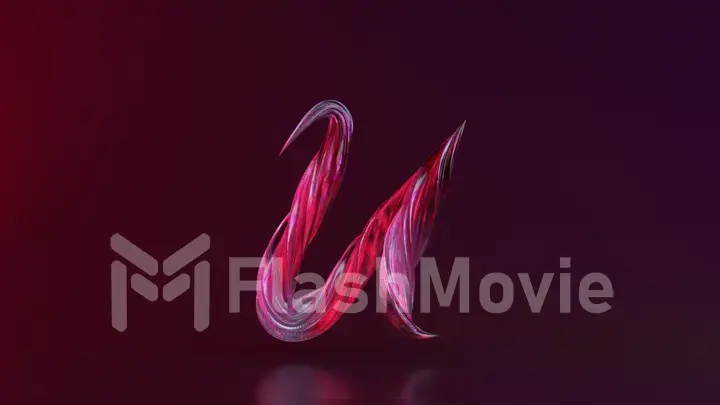 Collection Winding Alphabet. Unique twisted letters. Pink color. Letter U. 3d Illustration