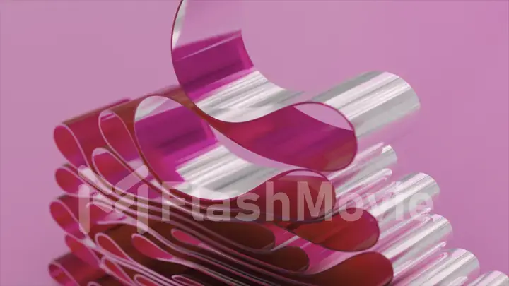 Abstract concept. Transparent tape is folded in layers. Pink green color. Shiny glossy surface. 3d illustration