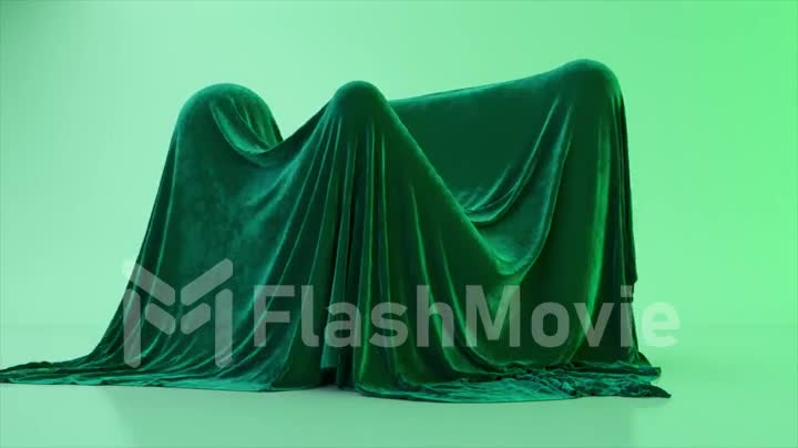 The capsules move randomly under the velvet fabric. Abstract background. Green color. 3d animation of seamless loop