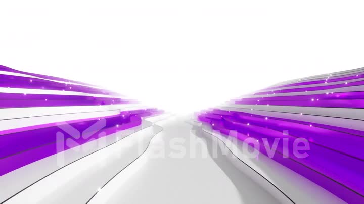 Abstract background from a wavy stepped surface. White and purple steps. Abstract background for business presentation. Fiber optic transmitting signals over the surface. 3d animation of seamless loop