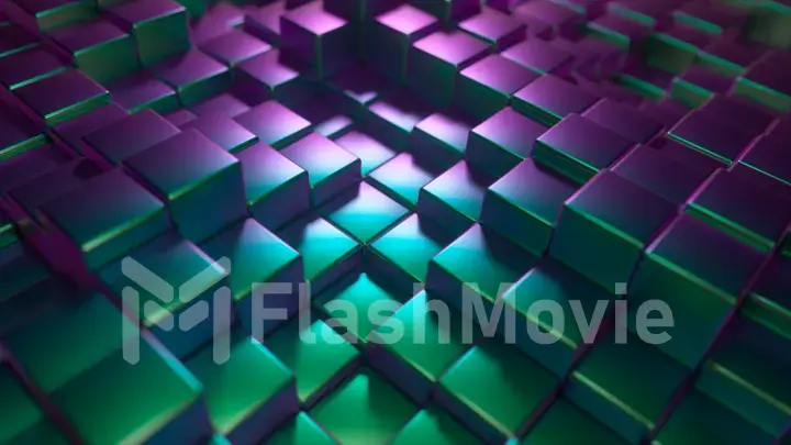 Abstract background of metal glossy cubes. Modern fashion lighting. 3d illustration