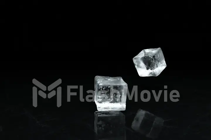 Two falling ice cubes on a textural surface in slow motion. 3d illustration