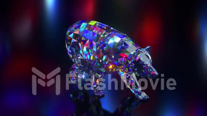 Collection of diamond animals. Walking bear. Nature and animals concept. 3d animation of a seamless loop. Low poly