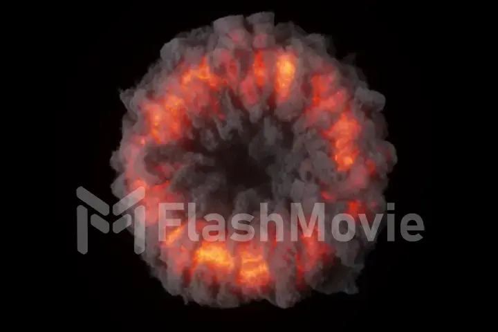 Flames of fire emitting puffs of dark smoke on an isolated black background. Hell portal. 3d illustration