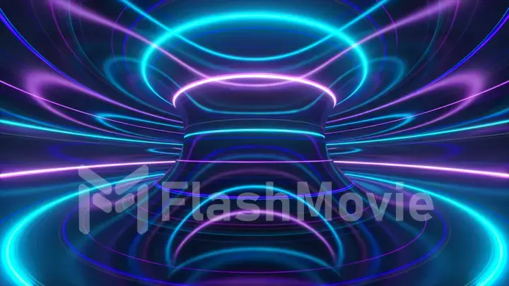 Abstract futuristic neon background with rotating glowing lines, speed of light, ultraviolet rays, twisted electromagnetic vortex. 3d illustration