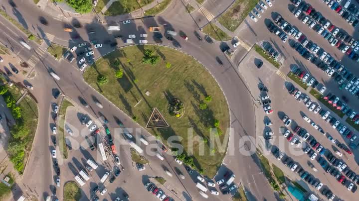 Aerial 4k top view hyperlapse video of traffic in a circle