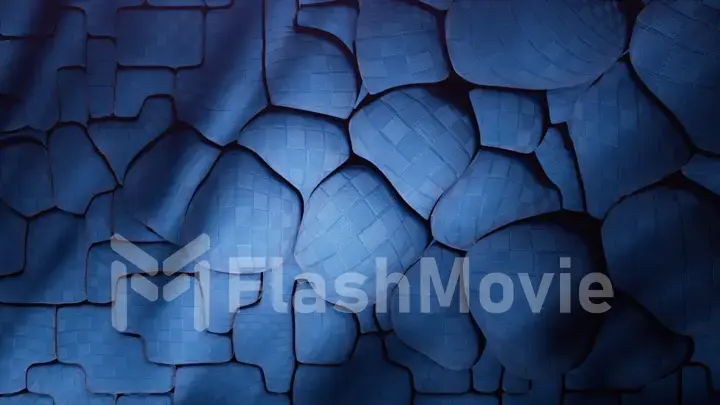 Futuristic concept of a mosaic surface with inflatable parts. Blue sci-fi technology background. Puzzle.