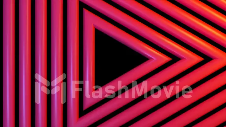Abstract concept. Pink background of triangles shapes on a isolated black background. Red color. 3d illustration
