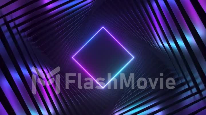 Abstract ultraviolet futuristic background, spinning tunnel with pink blue neon light. Modern neon light spectrum. Seamless loop 3d render