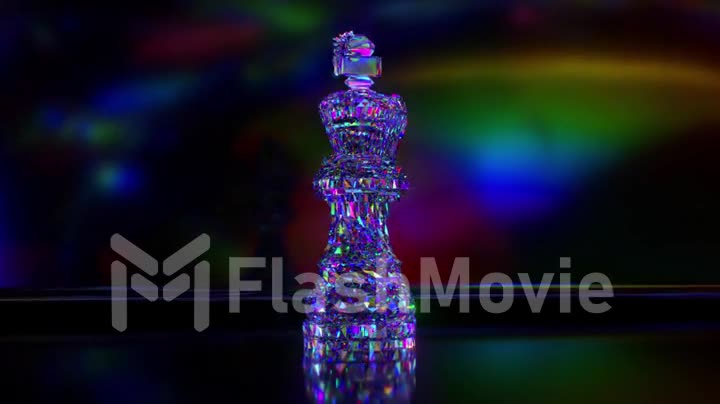 Game concept. Diamond chess king releases spines. Close-up. Blue neon color. 3D animation of a seamless loop.