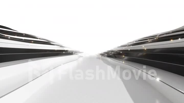 Abstract background from a wavy stepped surface. White and black steps. Abstract background for business presentation. Fiber optic transmitting signals over the surface. 3d animation of seamless loop