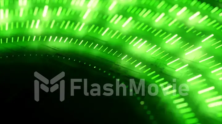 Glowing semicircle on a black background. Green neon color. 3d illustration