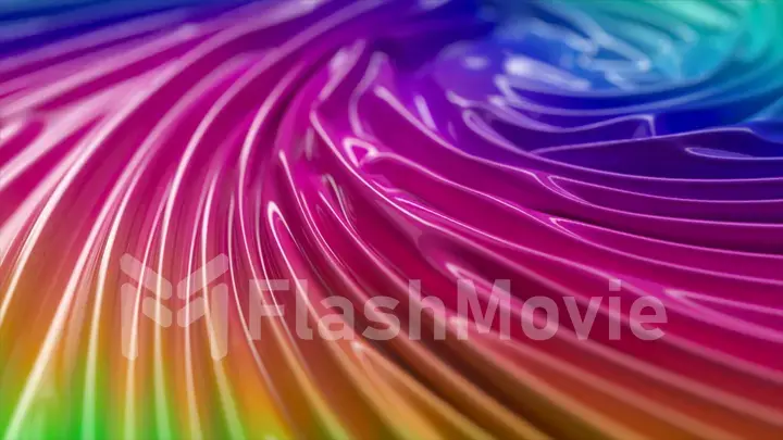 Iridescent liquid surface swirls in the center. Creases and ripples on a glossy surface. Rainbow abstract background.