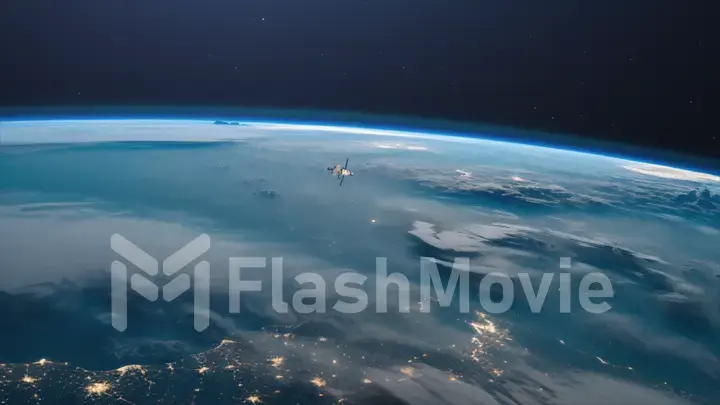 A view of the Earth and a spaceship. International space station is orbiting the Earth. Satellite in open Space