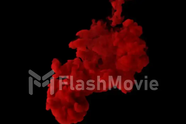 Red ink burst in slow motion on isolated black background. 3d illustration