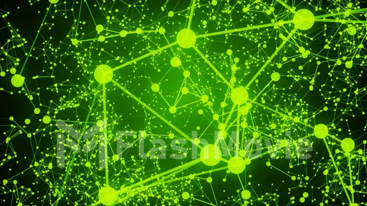 Abstract connected dots on bright green background. Technology concept