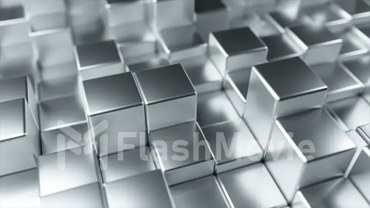 Abstract background of metal randomly moving cubes. 3d illustration