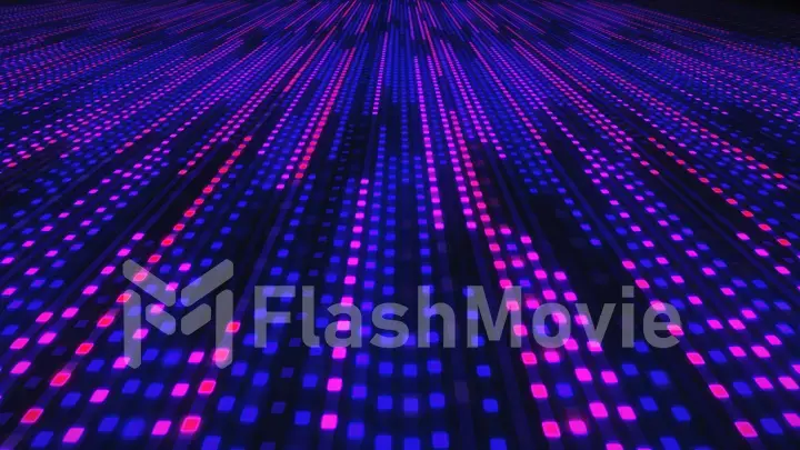 Abstract background of glowing neon squares in retro style 3d illustration