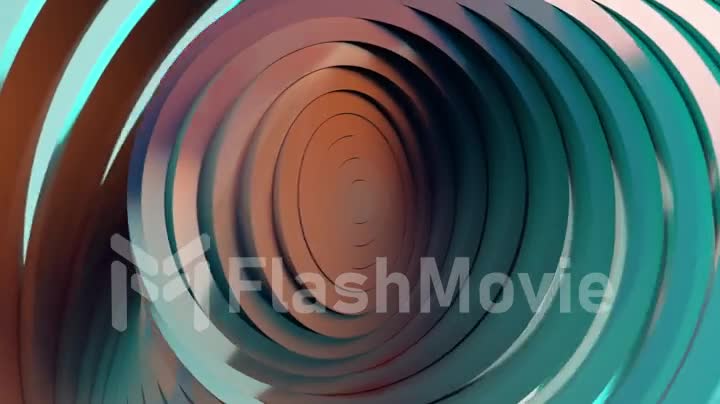 Abstract pattern of circles with the effect of displacement. Modern Teal orange light. Clean rings animation. Abstract background for business presentation. Seamless loop 4k 3d render