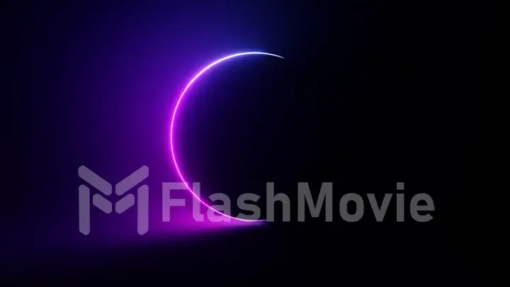 Abstract circular neon background. Fluorescent glowing neon glowing light gradient. 3d illustration