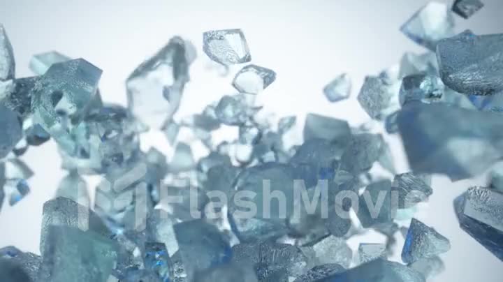 Ice chunks flying up in the air in slow motion