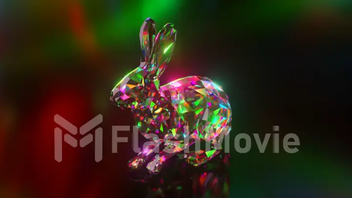 Collection of diamond animals. Jumping rabbit. Nature and animals concept. 3d animation of a seamless loop. Low poly