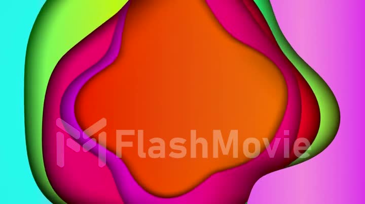 Abstract colorful background with multiple layers of wave surface with different gradients. Copy space. Childrens background. Seamless loop 3d render