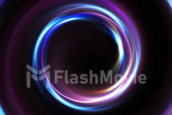 Abstract 3d illustration neon background. luminous swirling. Glowing spiral cover. Black elegant. Halo around. Power isolated. Sparks particle.Space tunnel. LED color ellipse. Glint glitter