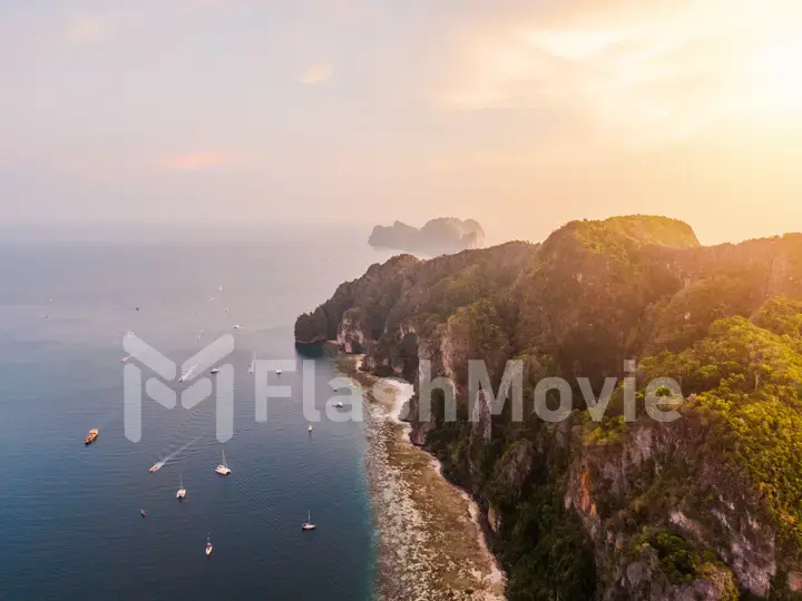 Sunset around Phi Phi island. Thailand. Aerial photography