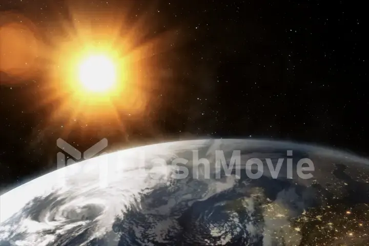 Our earth in cosmos and bright sun. 3d rendering