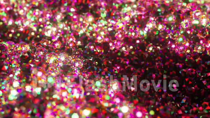 Waves on the surface of the diamond sea consisting of many diamond spheres. Pink color. 3d animation of a seamless loop.