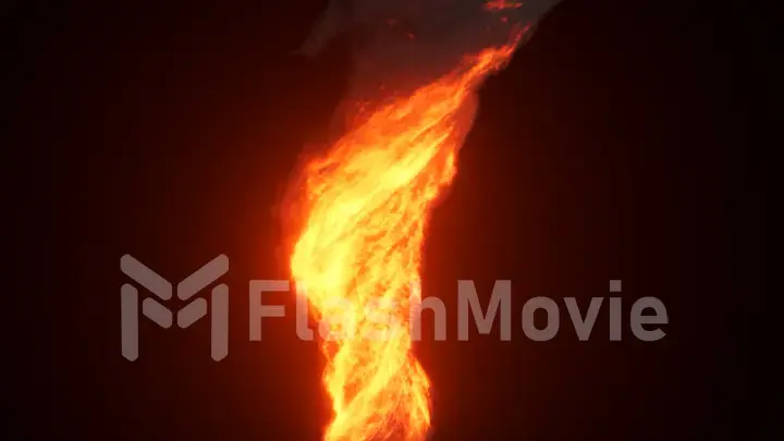 Fire tornado, bright explosion with black clouds, smoke. Fire wall, intense fuel burning. 3D rendering