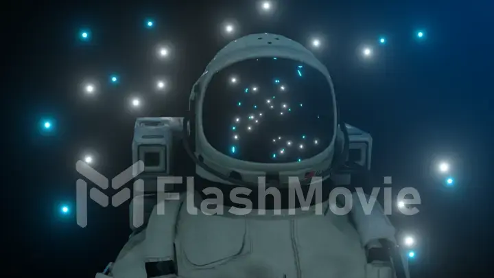 Astronaut surrounded by flashing neon lights. Music and nightclub concept. 3D illustration