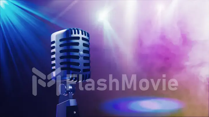 Old retro microphone with stage lighting background 3d illustration